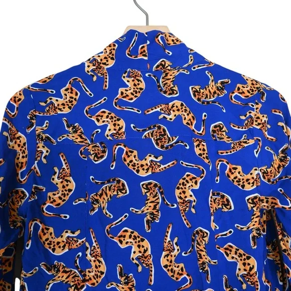 Anthropologie 17 of 52 Conversations Women's 4 Blue Big Cat Tie Neck Blouse - Picture 5 of 9